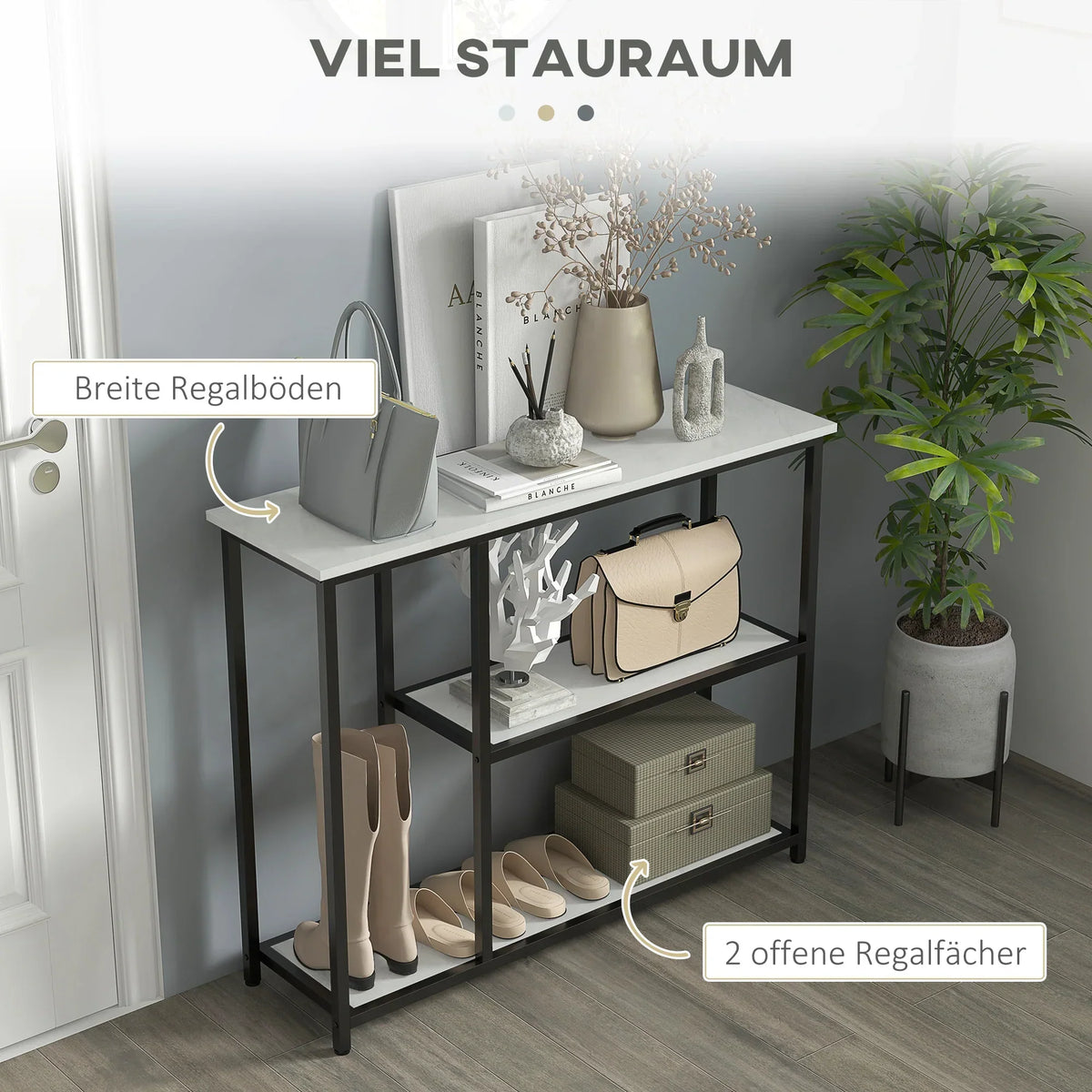 HOMCOM Consolle, Tavolo da Ingresso con 3 Ripiani, 100 x 30 x 80 cm, Tavolino, Piccolo Tavolo Espositivo per Spazi Stretti, Corridoio, Ingresso, Soggiorno, Camera da Letto, Bianco