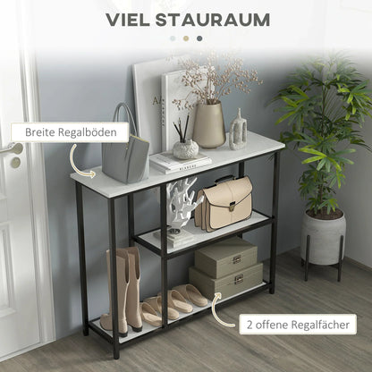 HOMCOM Consolle, Tavolo da Ingresso con 3 Ripiani, 100 x 30 x 80 cm, Tavolino, Piccolo Tavolo Espositivo per Spazi Stretti, Corridoio, Ingresso, Soggiorno, Camera da Letto, Bianco