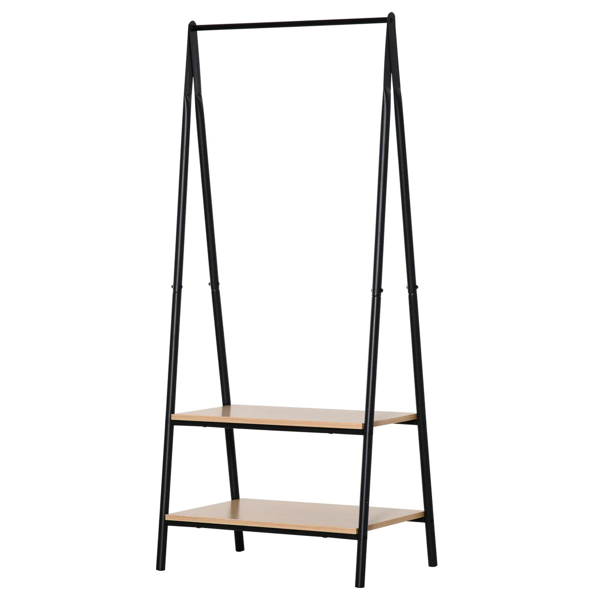 HOMCOM Kleiderständer mit Schuhablage, Wäscheablage, Metall + Holz Schwarz + Natur 64 x 42,5 x 149 cm