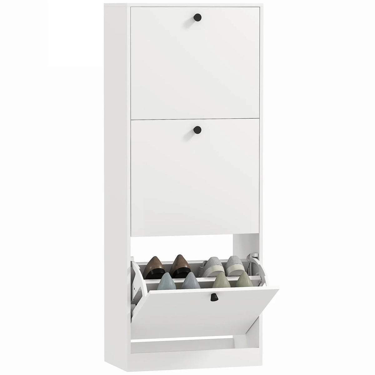 HOMCOM Scarpiera con 3 Ante a Ribalta, Scarpiera da Ingresso con Scomparto Regolabile, Scarpiera Slim per 12 Paia di Scarpe 47 x 26 x 120 cm, Bianco