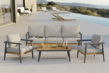 Set lounge da giardino Alviora – con telaio in alluminio e dettagli effetto legno