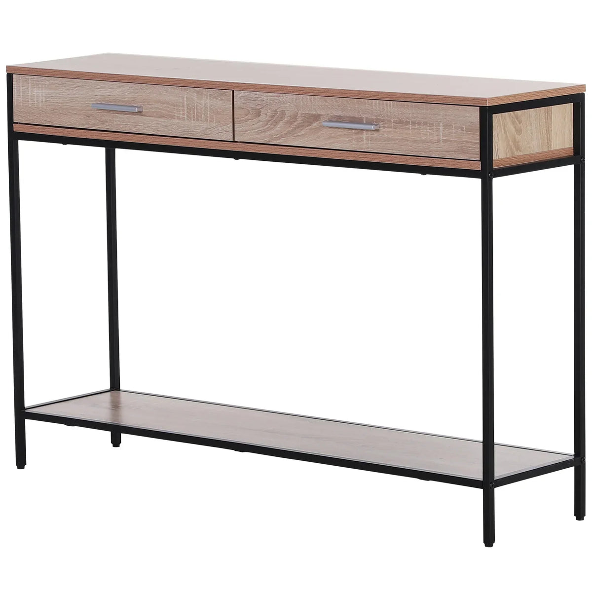 HOMCOM Tavolino Console Stile Industriale con Cassetti e Struttura in Acciaio per Ingresso 120x30x81,5 cm Rovere