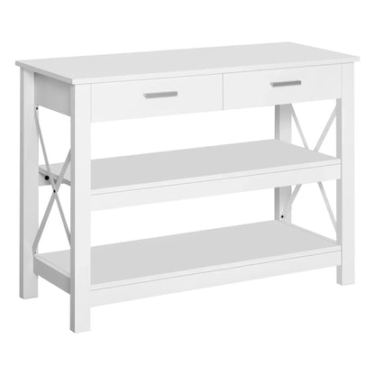 HOMCOM Consolle da Ingresso con 2 Cassetti e Ripiano Inferiore, Tavolino da Divano con Struttura in Metallo in Stile Moderno, 105x40x76 cm, Bianco