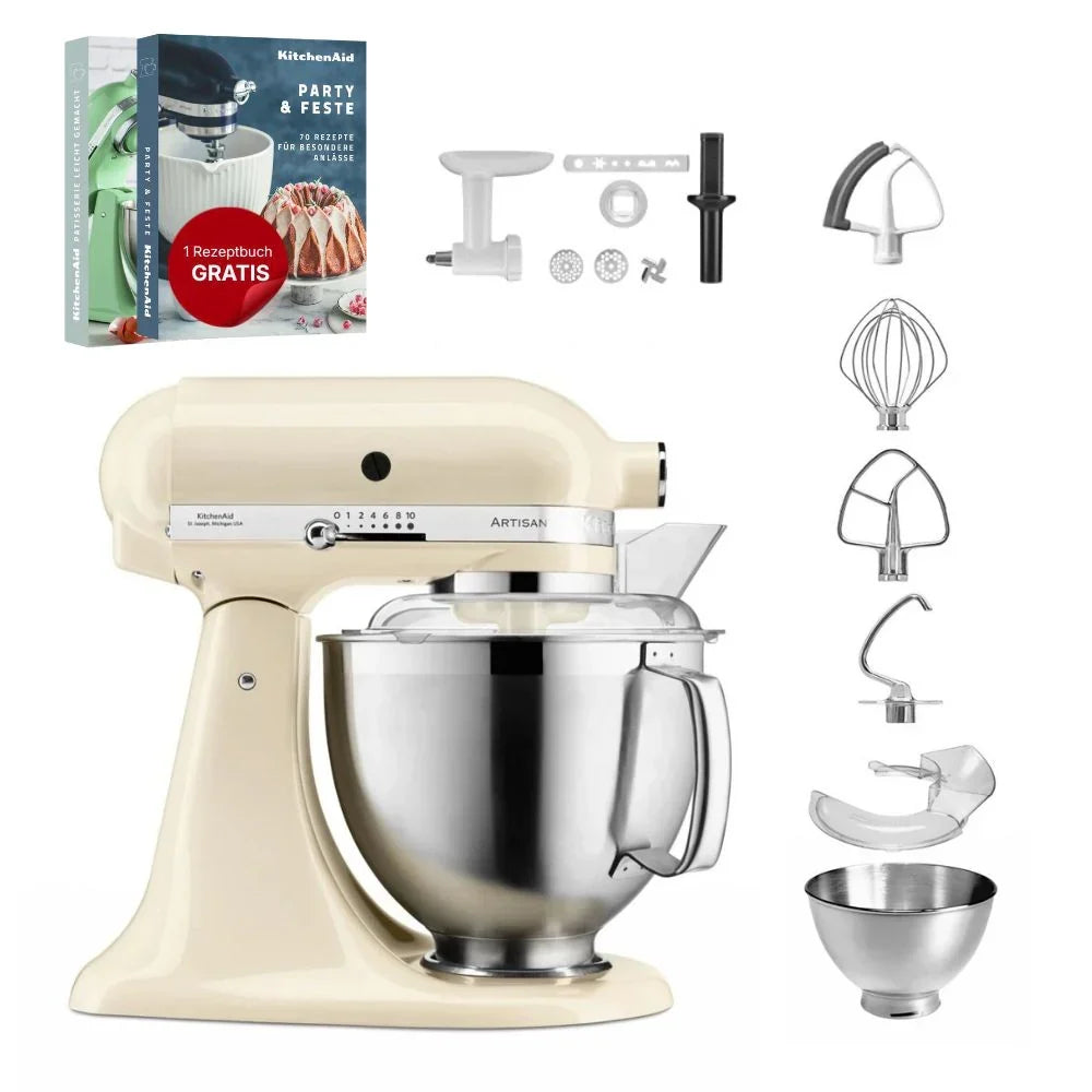 KitchenAid 4,8 L 5KSM185 Artisan Robot da Cucina Cookielover con Tritacarne+Trafila per Biscotti+Frusta a bordo flessibile