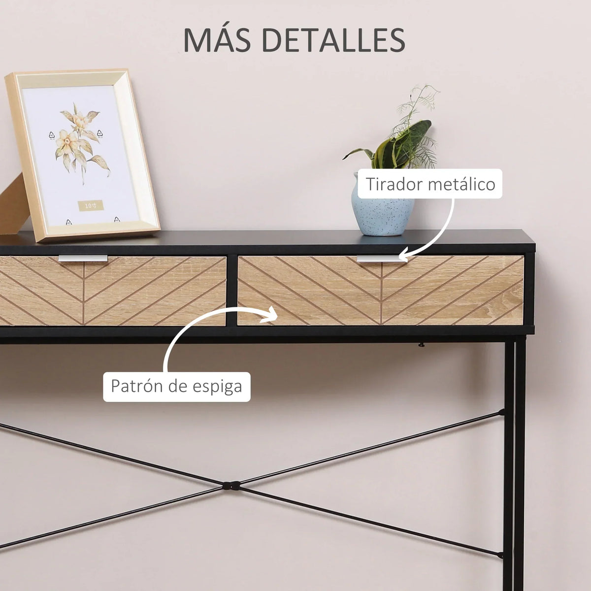 HOMCOM Consolle Stretta da Ingresso con 2 Cassetti, Linee Intagliate, Design Moderno per Corridoio, Ingresso, Soggiorno e Camera da Letto, 100x30x75 cm, Nero e Rovere