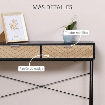 HOMCOM Consolle Stretta da Ingresso con 2 Cassetti, Linee Intagliate, Design Moderno per Corridoio, Ingresso, Soggiorno e Camera da Letto, 100x30x75 cm, Nero e Rovere