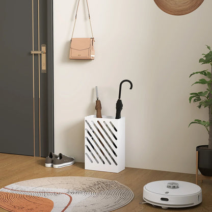 HOMCOM Portaombrelli con 4 Ganci e Vaschetta Raccogligocce Removibile - Portaombrelli per Bastoni da Passeggio e Ombrelli, Acciaio 28 x 14 x 41 cm Bianco