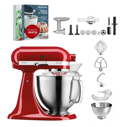 KitchenAid Robot da cucina Artisan 4,8 L 5KSM185 con tritacarne Meatlover in metallo 5KSMMGA misura 8 e accessorio per biscotti spritz