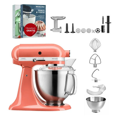 KitchenAid Robot da cucina Artisan 4,8 L 5KSM185 con tritacarne Meatlover in metallo 5KSMMGA misura 8 e accessorio per biscotti spritz