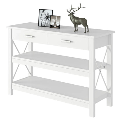 HOMCOM Consolle da Ingresso con 2 Cassetti e Ripiano Inferiore, Tavolino da Divano con Struttura in Metallo in Stile Moderno, 105x40x76 cm, Bianco