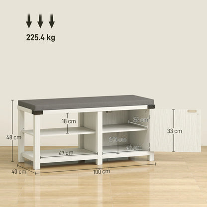 HOMCOM Scarpiera Ingresso con Seduta Panca Porta Scarpe Mobile Scarpiera con Cuscino in Lino per 7 Paia di Scarpe in Legno MDF e Gommapiuma 100x40x48cm Bianco e Grigio