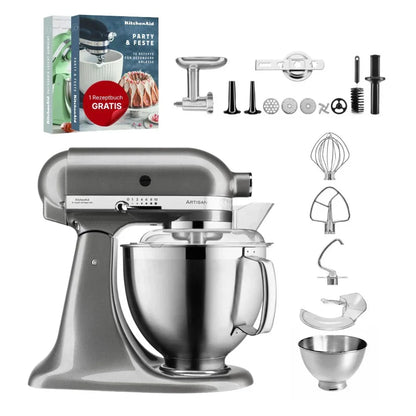 KitchenAid Robot da cucina Artisan 4,8 L 5KSM185 con tritacarne Meatlover in metallo 5KSMMGA misura 8 e accessorio per biscotti spritz