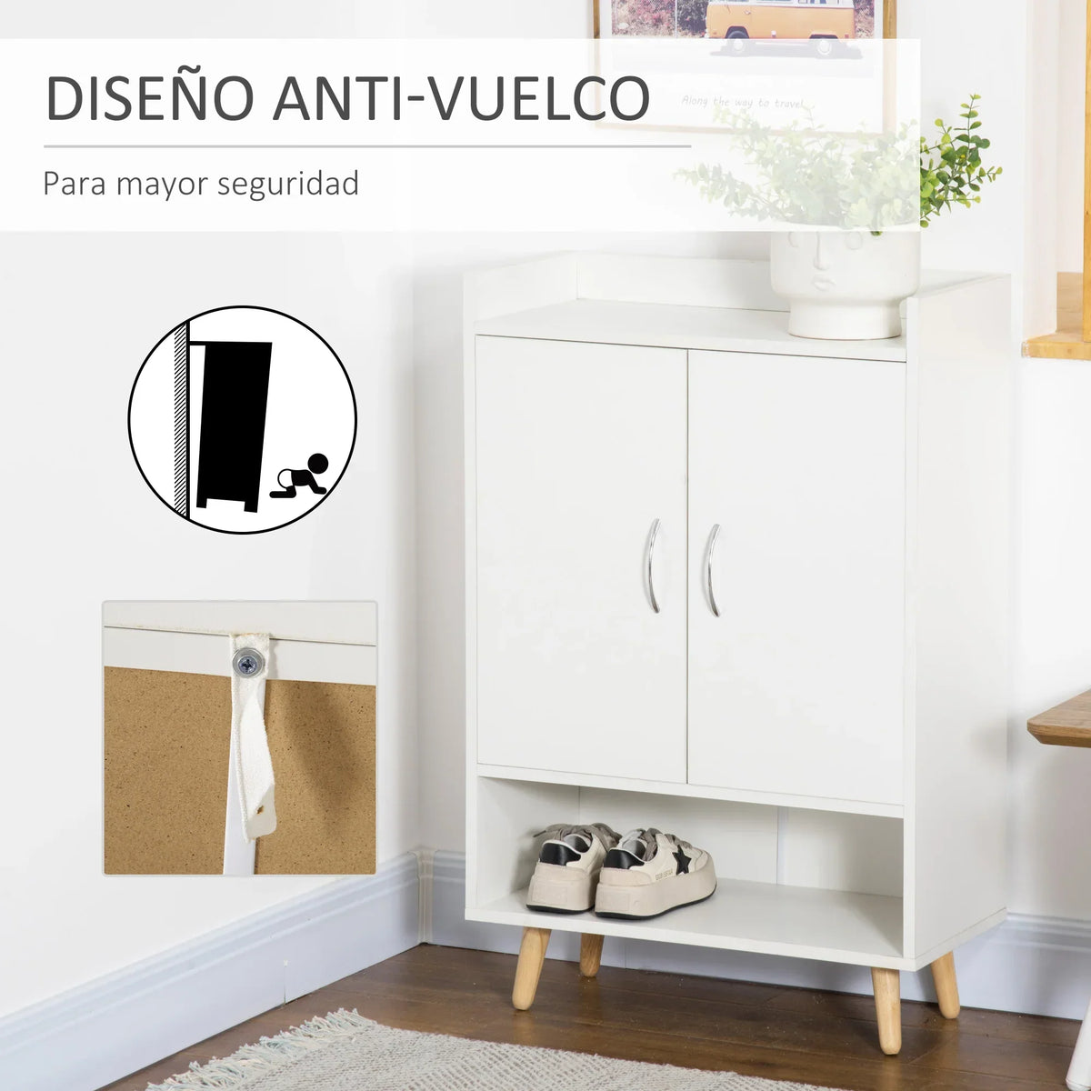 HOMCOM Scarpiera moderna con 2 ante e 4 ripiani per 12 paia di scarpe, ideale per ingresso, soggiorno, camera da letto 60x30x92 cm Bianco