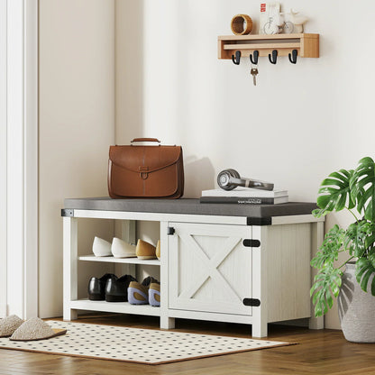 HOMCOM Scarpiera Ingresso con Seduta Panca Porta Scarpe Mobile Scarpiera con Cuscino in Lino per 7 Paia di Scarpe in Legno MDF e Gommapiuma 100x40x48cm Bianco e Grigio
