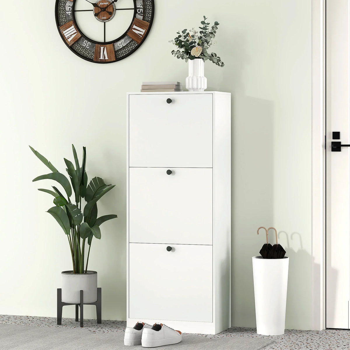 HOMCOM Scarpiera con 3 Ante a Ribalta, Scarpiera da Ingresso con Scomparto Regolabile, Scarpiera Slim per 12 Paia di Scarpe 47 x 26 x 120 cm, Bianco