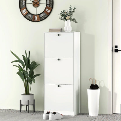 HOMCOM Scarpiera con 3 Ante a Ribalta, Scarpiera da Ingresso con Scomparto Regolabile, Scarpiera Slim per 12 Paia di Scarpe 47 x 26 x 120 cm, Bianco