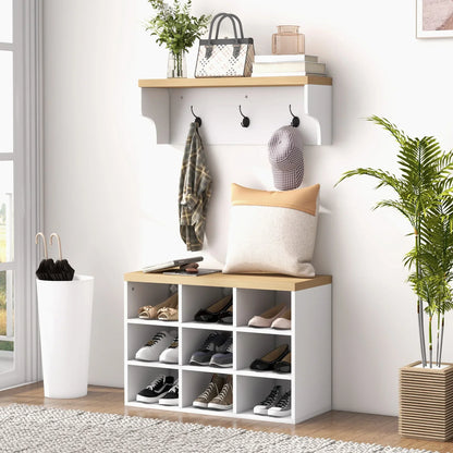 HOMCOM Appendiabiti e scarpiera 2 in 1 Mobile da Ingresso con 3 Ganci e Ripiani per 9 Paia di Scarpe 75x30x50 cm e 75x20x22,5 cm Bianco