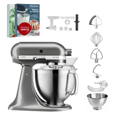 KitchenAid 4,8 L 5KSM185 Artisan Robot da Cucina Cookielover con Tritacarne+Trafila per Biscotti+Frusta a bordo flessibile