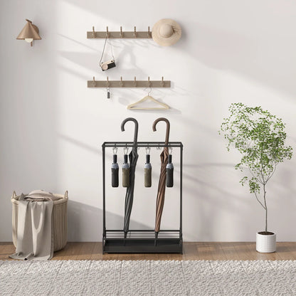 HOMCOM Portaombrelli in Acciaio Portaombrelli Rettangolare con 24 Ganci, 21 Aperture, Vassoio Raccogli Gocce Rimovibile per Bastoni da Passeggio e Ombrelli 50 x 24 x 68 cm Nero