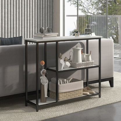 HOMCOM Consolle, Tavolo da Ingresso con 3 Ripiani, 100 x 30 x 80 cm, Tavolino, Piccolo Tavolo Espositivo per Spazi Stretti, Corridoio, Ingresso, Soggiorno, Camera da Letto, Bianco