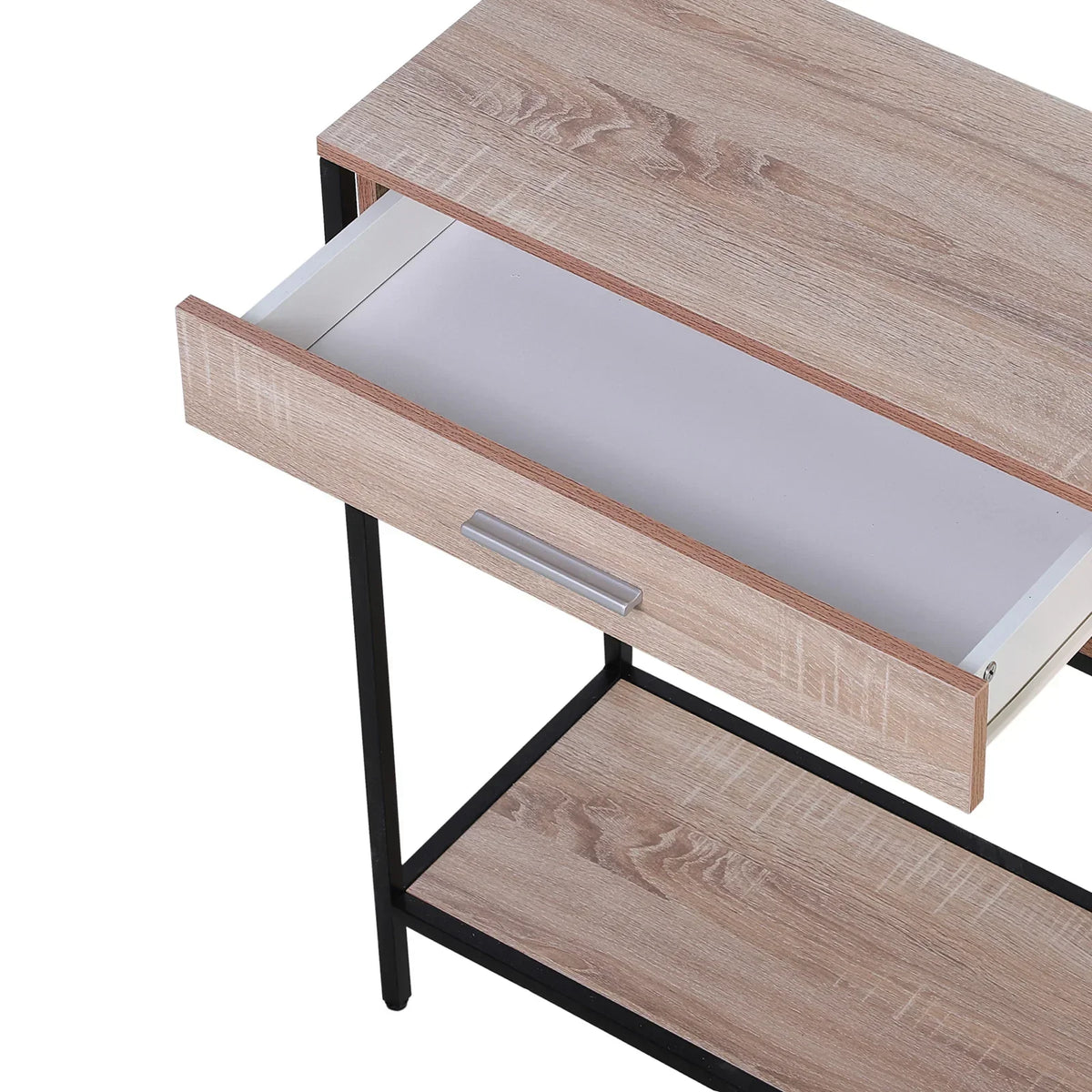 HOMCOM Tavolino Console Stile Industriale con Cassetti e Struttura in Acciaio per Ingresso 120x30x81,5 cm Rovere