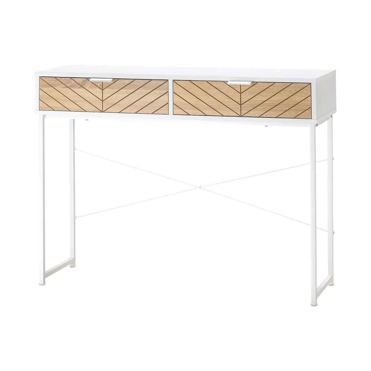 HOMCOM Consolle Stretta per Ingresso con 2 Cassetti, Design Moderno con Linee a Rilievo per Corridoio, Salotto e Camera da Letto 100x30x75 cm Bianco e Rovere