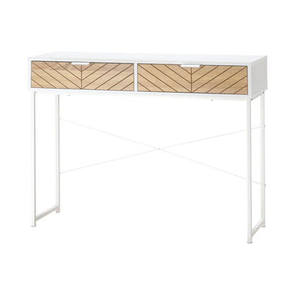 HOMCOM Consolle Stretta per Ingresso con 2 Cassetti, Design Moderno con Linee a Rilievo per Corridoio, Salotto e Camera da Letto 100x30x75 cm Bianco e Rovere