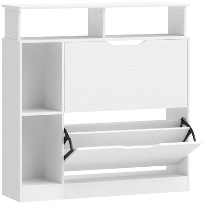 HOMCOM scarpiera stretta con 2 ante a ribalta, scomparti aperti e ripiano regolabile, 89 x 25 x 92 cm, bianco