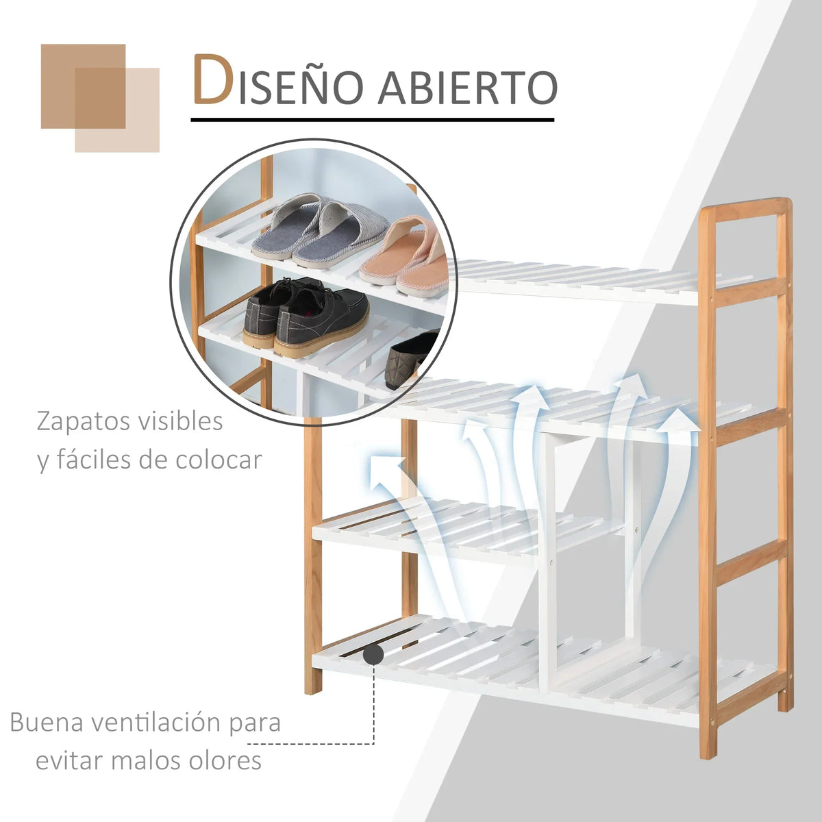 HOMCOM Scarpiera a 4 Ripiani per 11 Paia di Scarpe e Vano per Stivali Alti, in Legno di Pino Massiccio 68x26x78 cm, Bianca