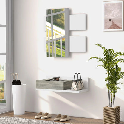 HOMCOM Set da ingresso con specchio e cassetto, montaggio a parete, stile moderno 75x3,5x75 cm e 75x30,5x20 cm Grigio e Bianco