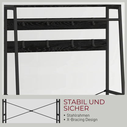 HOMCOM Appendiabiti, Asta Appendiabiti con Scarpiera, 2 Cassetti in Tessuto, Appendiabiti con 8 Ganci, Scaffale, Appendiabiti con Antiribaltamento, per Ingresso, Corridoio, Camera da Letto, Nero
