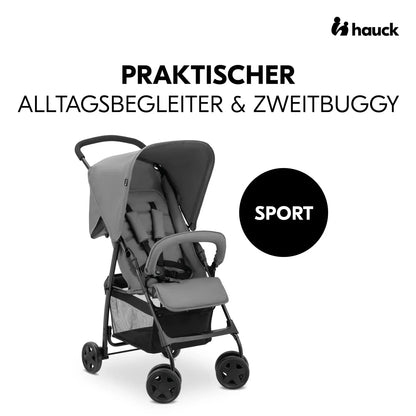 hauck Buggy Sport, Grigio - Passeggino da viaggio leggerissimo 5,9 kg - con funzione reclinabile per bambini dalla nascita fino a 15 kg - Pieghevole, Cestino grande fino a 3 kg