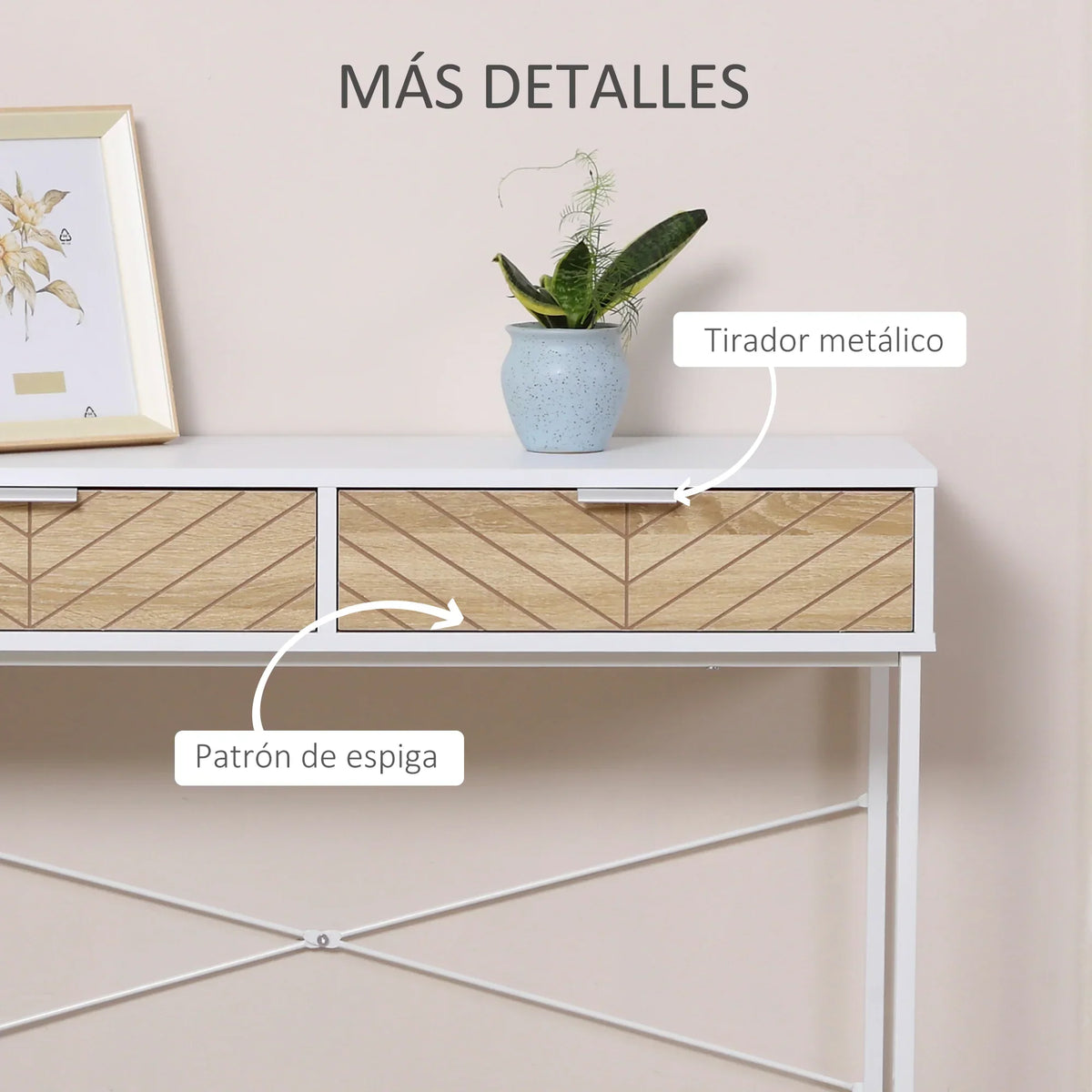 HOMCOM Consolle Stretta per Ingresso con 2 Cassetti, Design Moderno con Linee a Rilievo per Corridoio, Salotto e Camera da Letto 100x30x75 cm Bianco e Rovere