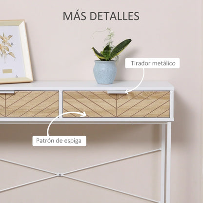 HOMCOM Consolle Stretta per Ingresso con 2 Cassetti, Design Moderno con Linee a Rilievo per Corridoio, Salotto e Camera da Letto 100x30x75 cm Bianco e Rovere