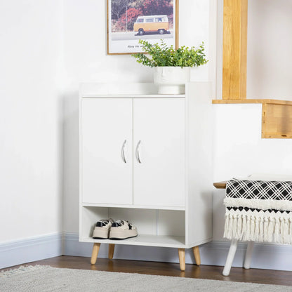 HOMCOM Scarpiera moderna con 2 ante e 4 ripiani per 12 paia di scarpe, ideale per ingresso, soggiorno, camera da letto 60x30x92 cm Bianco