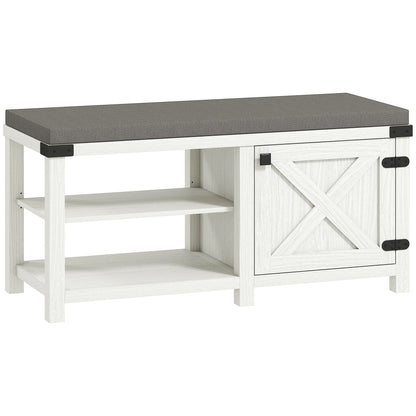 HOMCOM Scarpiera Ingresso con Seduta Panca Porta Scarpe Mobile Scarpiera con Cuscino in Lino per 7 Paia di Scarpe in Legno MDF e Gommapiuma 100x40x48cm Bianco e Grigio