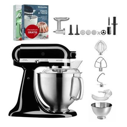 KitchenAid Robot da cucina Artisan 4,8 L 5KSM185 con tritacarne Meatlover in metallo 5KSMMGA misura 8 e accessorio per biscotti spritz