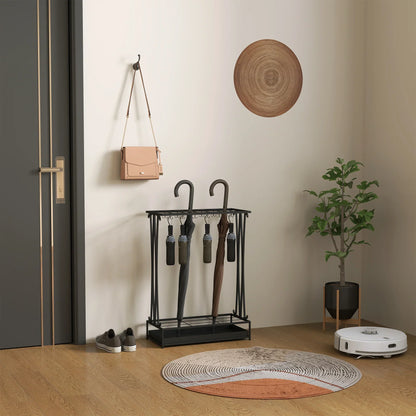 HOMCOM Portaombrelli in Acciaio Portaombrelli Rettangolare con 24 Ganci, 21 Aperture, Vassoio Raccogli Gocce Rimovibile per Bastoni da Passeggio e Ombrelli 50 x 24 x 68 cm Nero