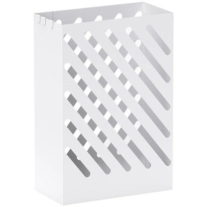 HOMCOM Portaombrelli con 4 Ganci e Vaschetta Raccogligocce Removibile - Portaombrelli per Bastoni da Passeggio e Ombrelli, Acciaio 28 x 14 x 41 cm Bianco