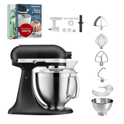 KitchenAid 4,8 L 5KSM185 Artisan Robot da Cucina Cookielover con Tritacarne+Trafila per Biscotti+Frusta a bordo flessibile