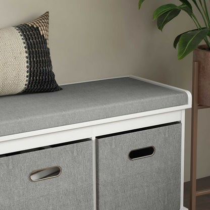 HOMCOM Panca Scarpiera da Ingresso con 3 Cassetti, Mobile Contenitore per Scarpe con Rivestimento in Legno e Tessuto, Scarpiera per 3 Paia di Scarpe, per Soggiorno e Corridoio, 105x35x47 cm, Bianco