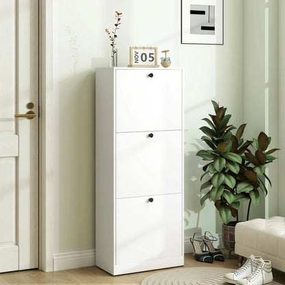 HOMCOM Scarpiera con 3 Ante a Ribalta, Scarpiera da Ingresso con Scomparto Regolabile, Scarpiera Slim per 12 Paia di Scarpe 47 x 26 x 120 cm, Bianco