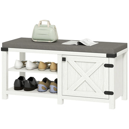 HOMCOM Scarpiera Ingresso con Seduta Panca Porta Scarpe Mobile Scarpiera con Cuscino in Lino per 7 Paia di Scarpe in Legno MDF e Gommapiuma 100x40x48cm Bianco e Grigio