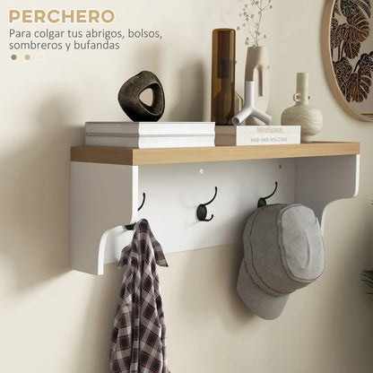 HOMCOM Appendiabiti e scarpiera 2 in 1 Mobile da Ingresso con 3 Ganci e Ripiani per 9 Paia di Scarpe 75x30x50 cm e 75x20x22,5 cm Bianco