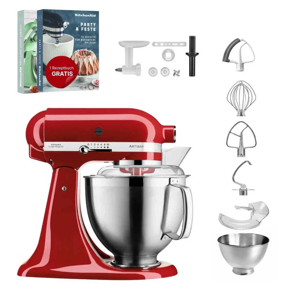 KitchenAid 4,8 L 5KSM185 Artisan Robot da Cucina Cookielover con Tritacarne+Trafila per Biscotti+Frusta a bordo flessibile