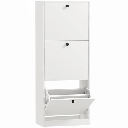 HOMCOM Scarpiera con 3 Ante a Ribalta, Scarpiera da Ingresso con Scomparto Regolabile, Scarpiera Slim per 12 Paia di Scarpe 47 x 26 x 120 cm, Bianco