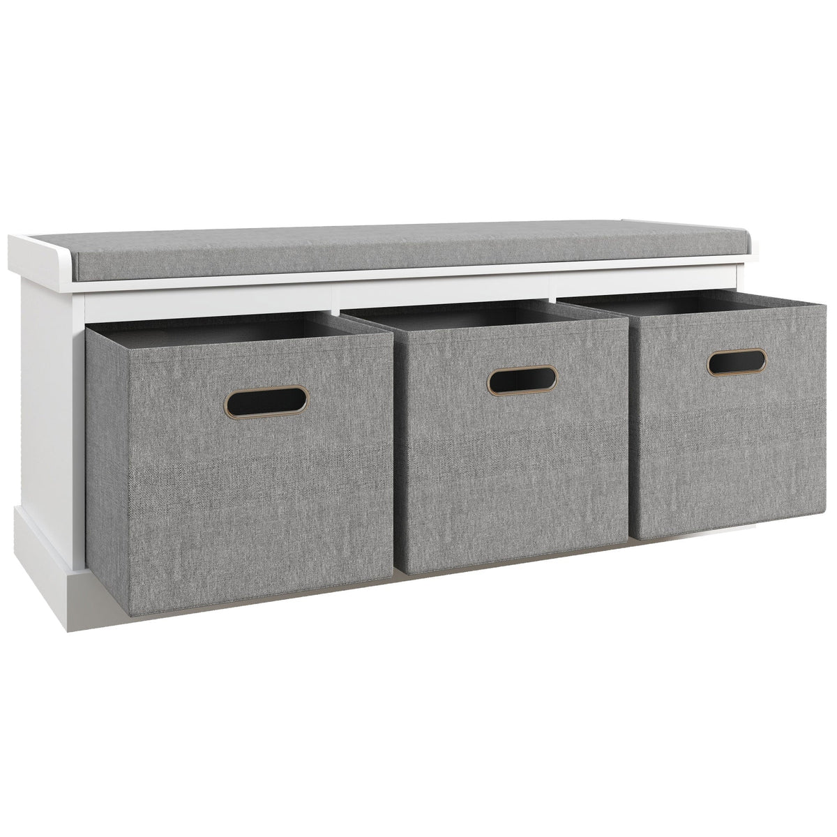 HOMCOM Panca Scarpiera da Ingresso con 3 Cassetti, Mobile Contenitore per Scarpe con Rivestimento in Legno e Tessuto, Scarpiera per 3 Paia di Scarpe, per Soggiorno e Corridoio, 105x35x47 cm, Bianco
