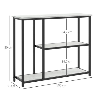HOMCOM Consolle, Tavolo da Ingresso con 3 Ripiani, 100 x 30 x 80 cm, Tavolino, Piccolo Tavolo Espositivo per Spazi Stretti, Corridoio, Ingresso, Soggiorno, Camera da Letto, Bianco