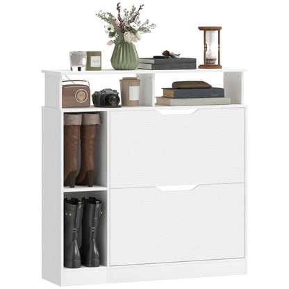 HOMCOM scarpiera stretta con 2 ante a ribalta, scomparti aperti e ripiano regolabile, 89 x 25 x 92 cm, bianco