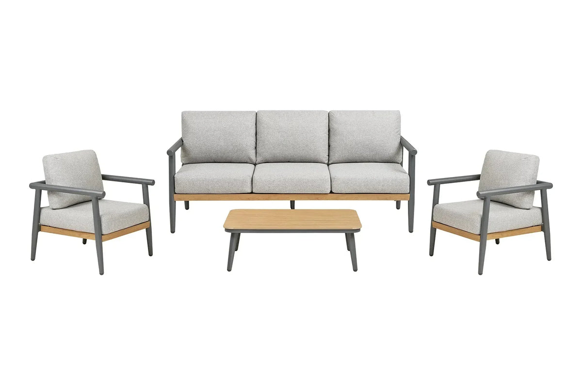 Set lounge da giardino Alviora – con telaio in alluminio e dettagli effetto legno